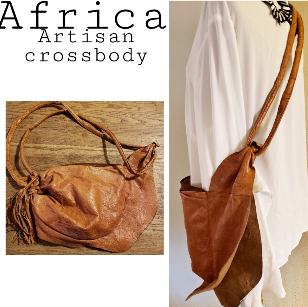 Unique AFRICAN artisan leather crossbody bag/sack - Picture 2 of 4